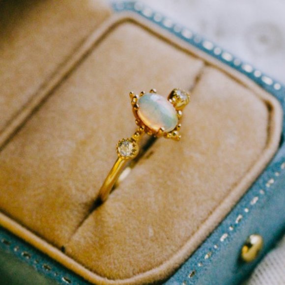 Opal Jewelry - Genuine Ethiopia Fire Opal Gold Vermeil Ring